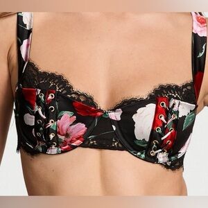 Victoria's Secret Black Floral Lace-Up Bra